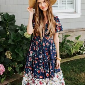 Eliza J Flutter Sleeve Tiered Fit & Flare Midi Dress in Size 14